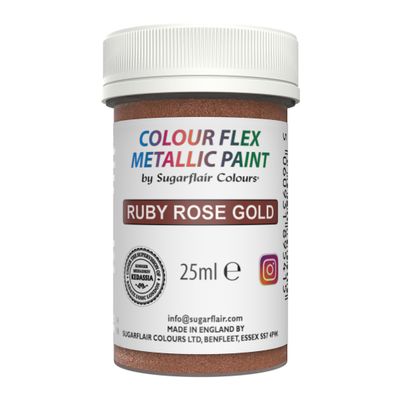 Sugarflair Colour Flex Metallic Paint -RUBY ROSE GOLD 25g -Μεταλλικό Βρώσιμο Χρώμα Ζωγραφικής -Ροζ Χρυσό 25ml