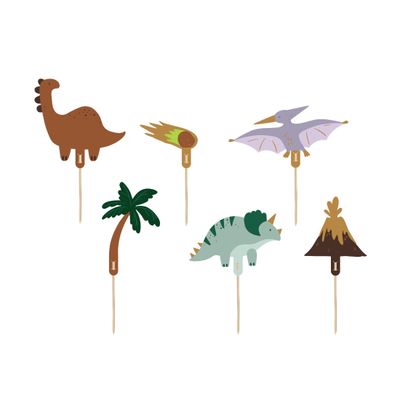 PartyDeco Cake Topper -DINOSAURS 6τμχ - 8-12εκ - Τόπερ με θέμα τους Δεινόσαυρους