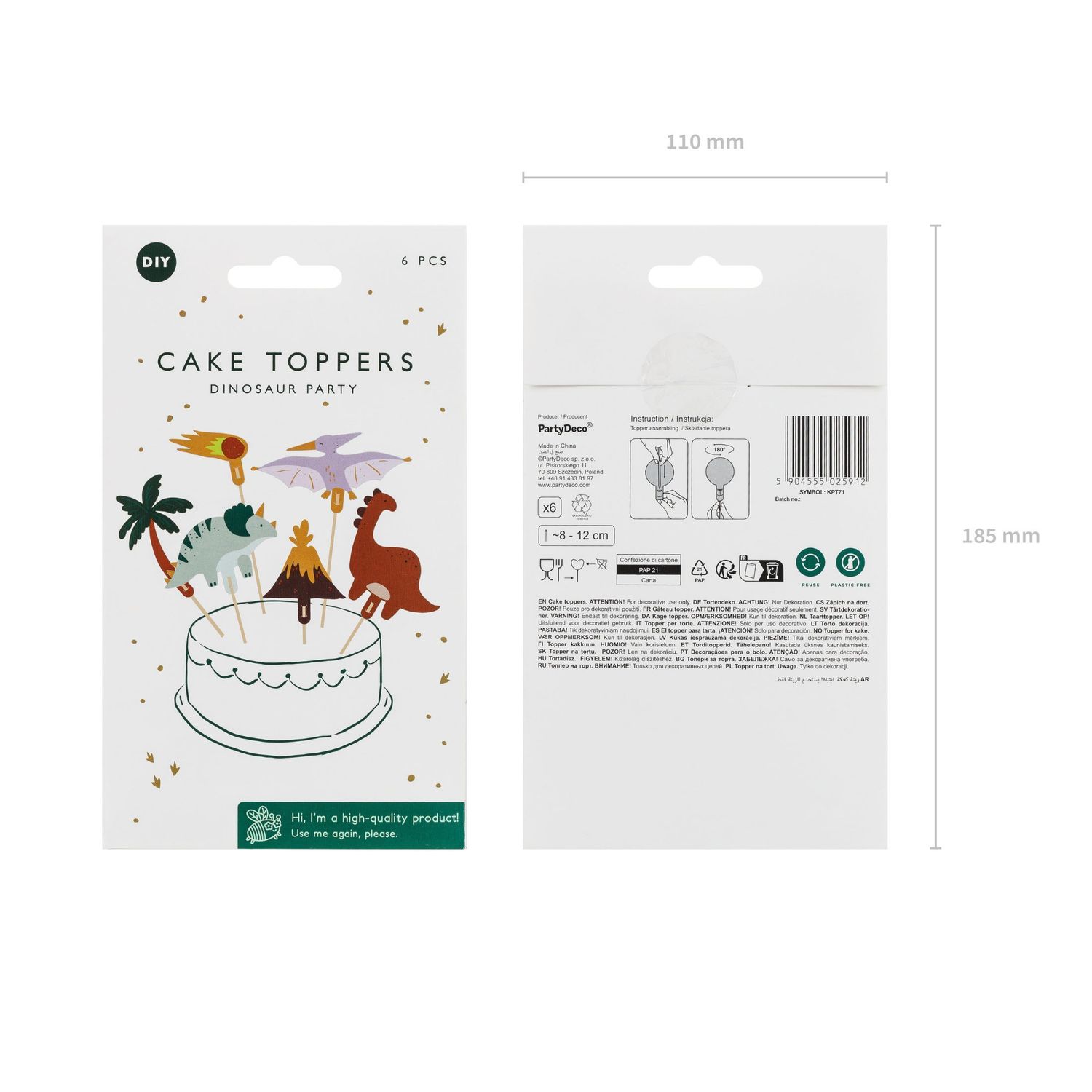 PartyDeco Cake Topper -DINOSAURS 6τμχ - 8-12εκ - Τόπερ με θέμα τους Δεινόσαυρους