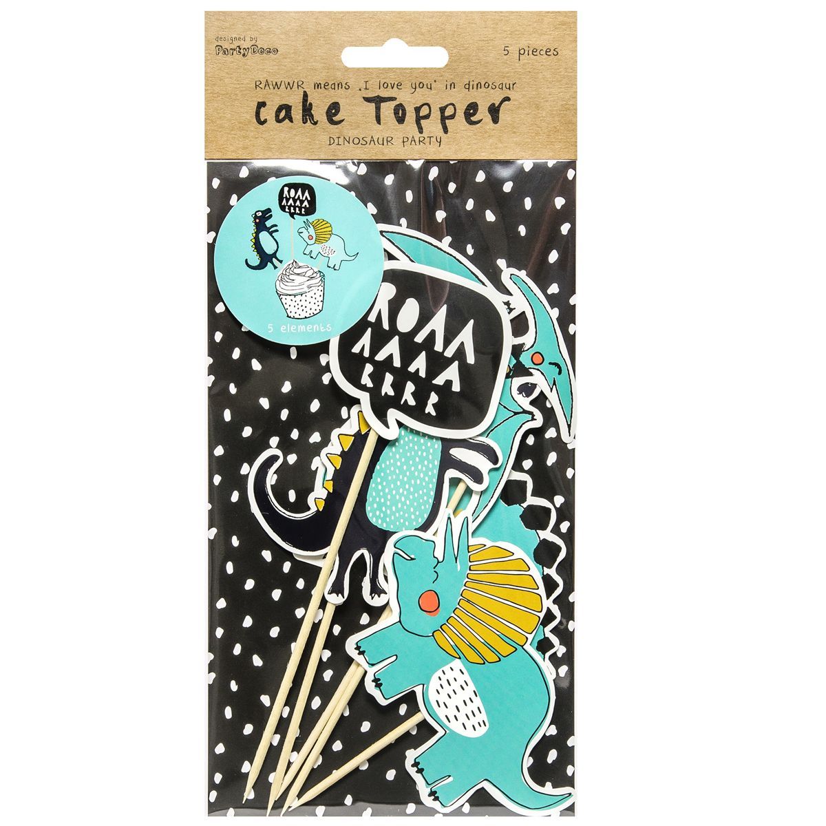 PartyDeco Cake Topper -DINOSAURS DESIGN 2 -5τμχ - 10.5-20εκ - Τόπερ με θέμα τους Δεινόσαυρους