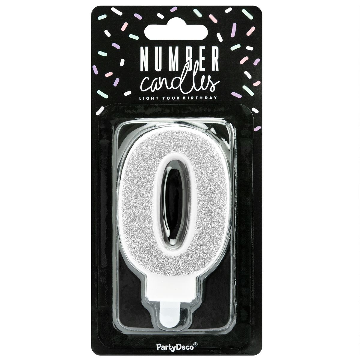 PartyDeco Birthday Candle SILVER Number 0 - Κεράκι ασημί Γκλίτερ αριθμός &#39;0&#39;