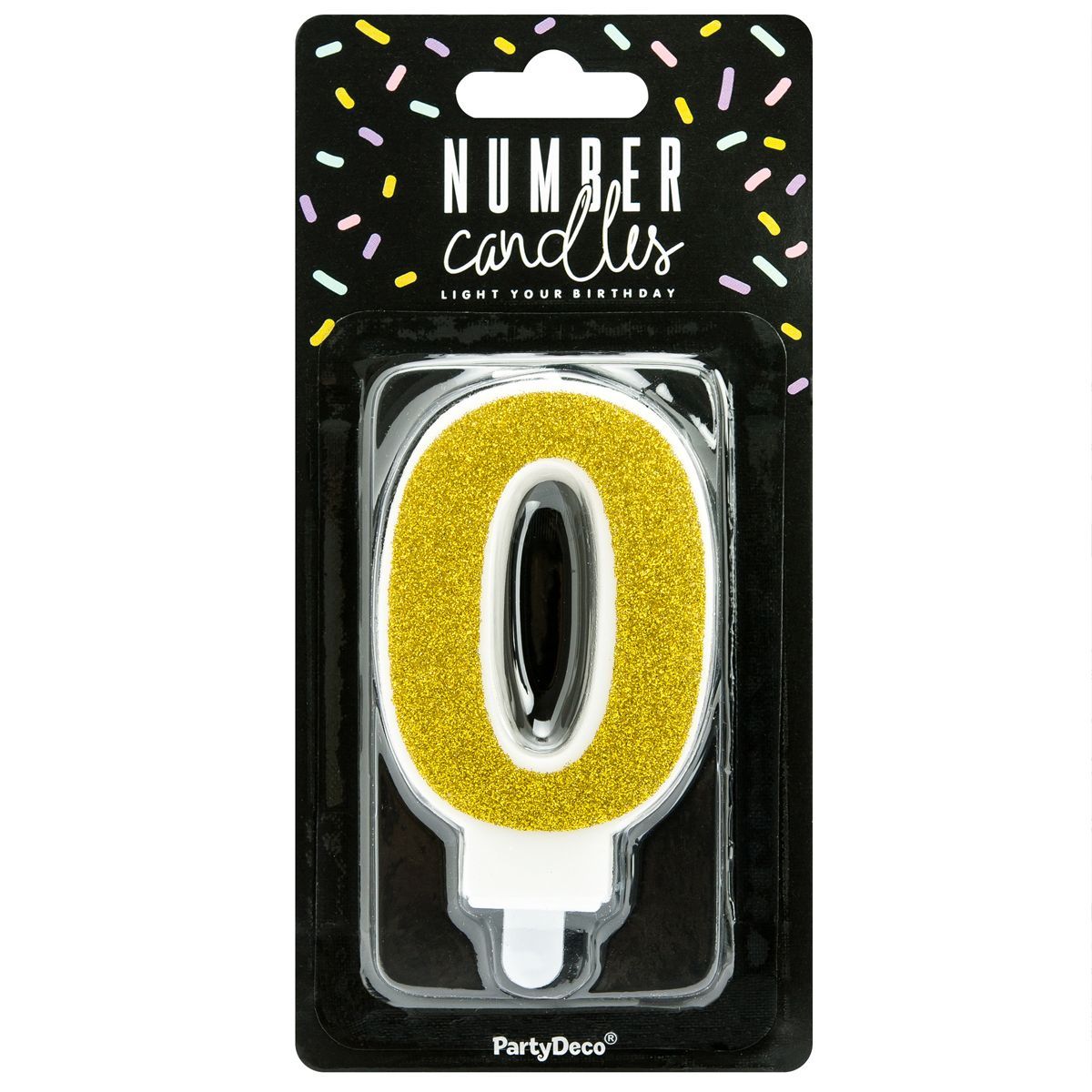 PartyDeco Birthday Candle GOLD Number 0 - Κεράκι Χρυσό Γκλίτερ αριθμός &#39;0&#39;