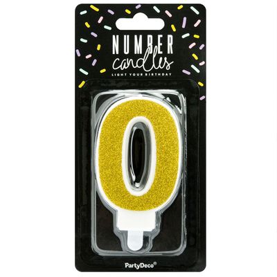 PartyDeco Birthday Candle GOLD Number 0 - Κεράκι Χρυσό Γκλίτερ αριθμός '0'