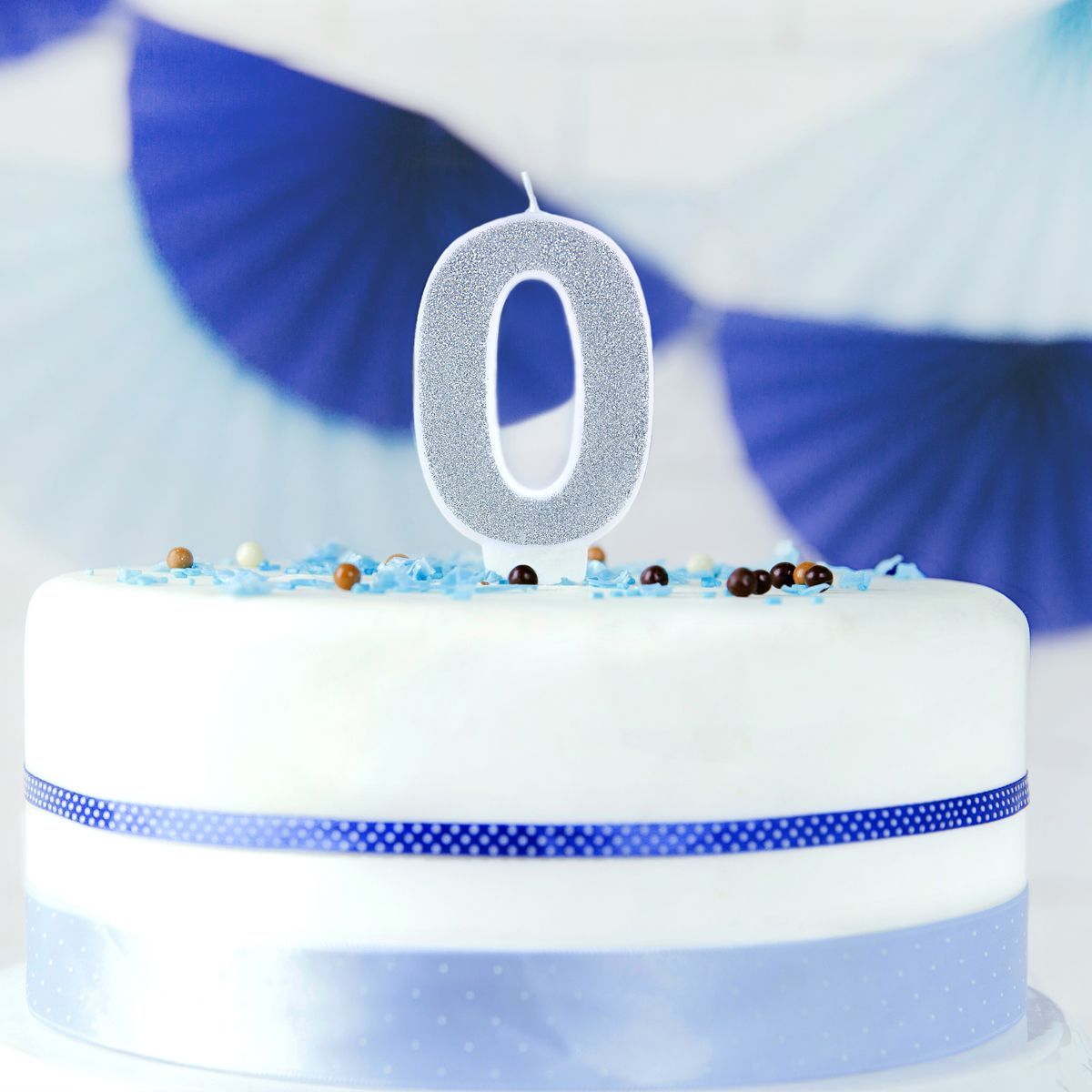 PartyDeco Birthday Candle SILVER Number 0 - Κεράκι ασημί Γκλίτερ αριθμός &#39;0&#39;