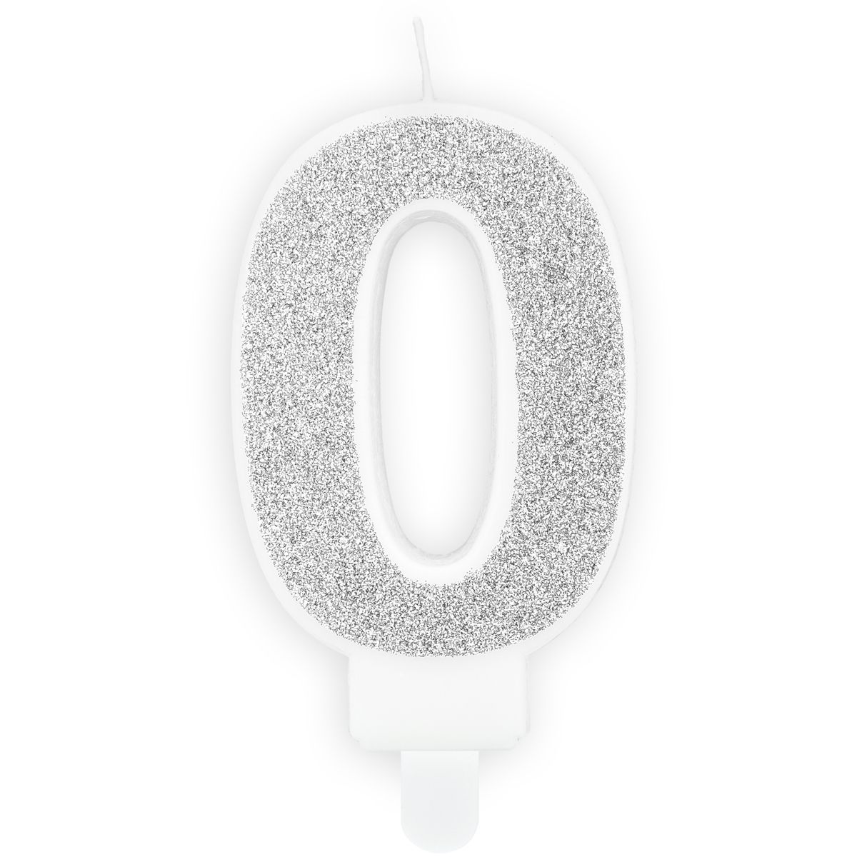 PartyDeco Birthday Candle SILVER Number 0 - Κεράκι ασημί Γκλίτερ αριθμός &#39;0&#39;