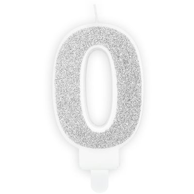 PartyDeco Birthday Candle SILVER Number 0 - Κεράκι ασημί Γκλίτερ αριθμός '0' PartyDeco Birthday Candle SILVER Number 0 - Κεράκι ασημί Γκλίτερ αριθμός '0'