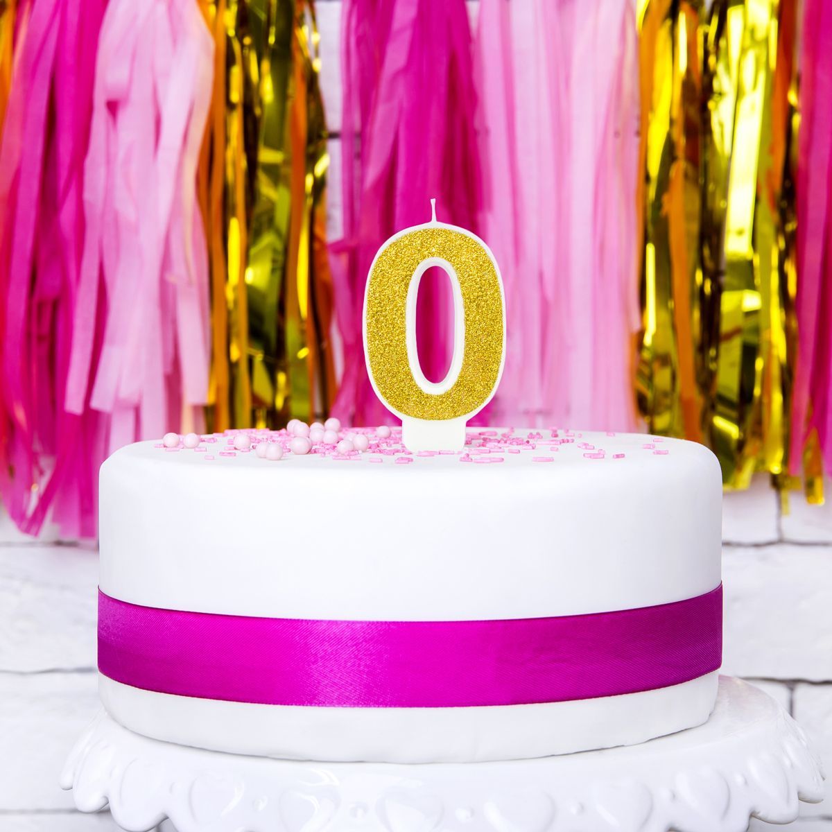 PartyDeco Birthday Candle GOLD Number 0 - Κεράκι Χρυσό Γκλίτερ αριθμός &#39;0&#39;
