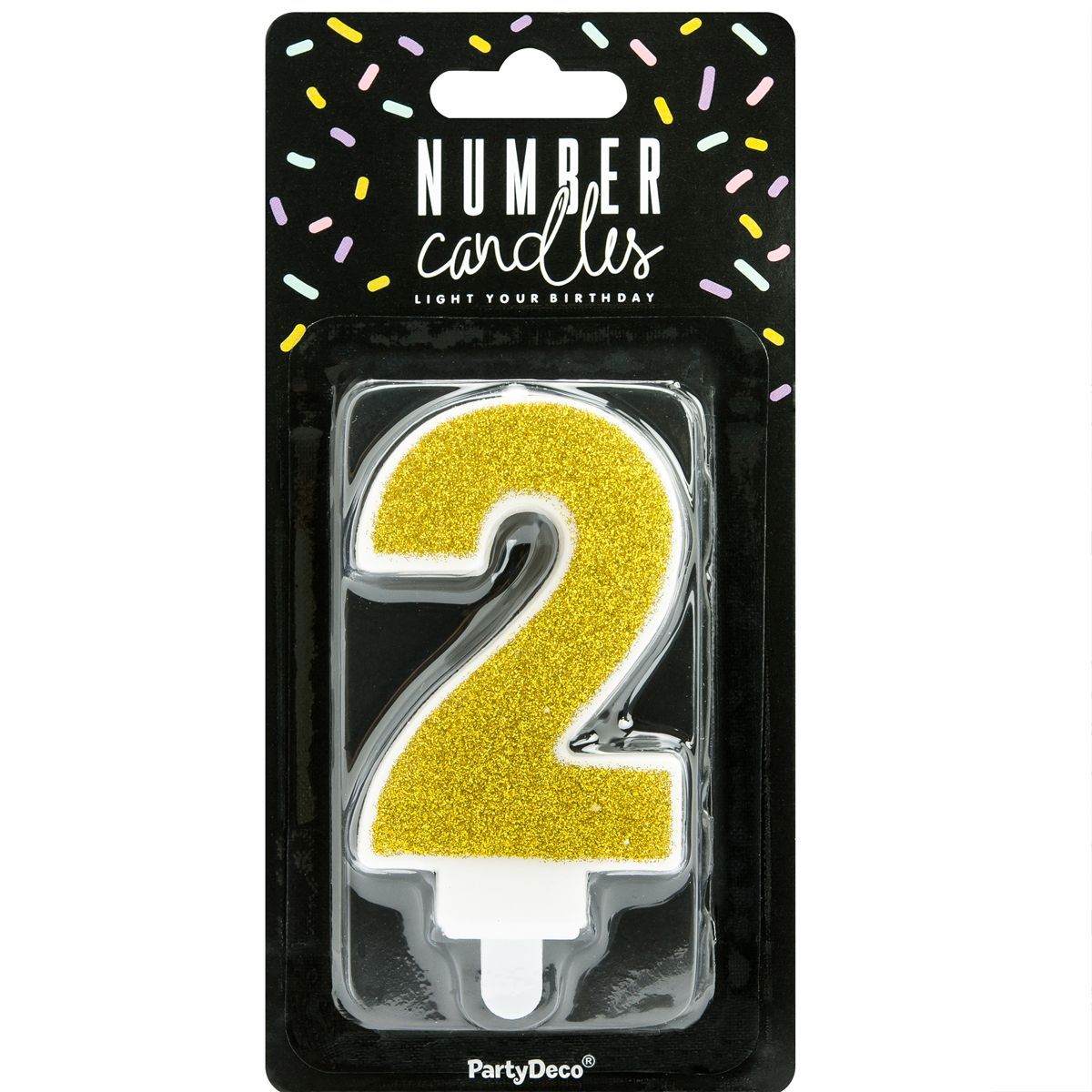 PartyDeco Birthday Candle GOLD Number 2 - Κεράκι χρυσό Γκλίτερ αριθμός &#39;2&#39;