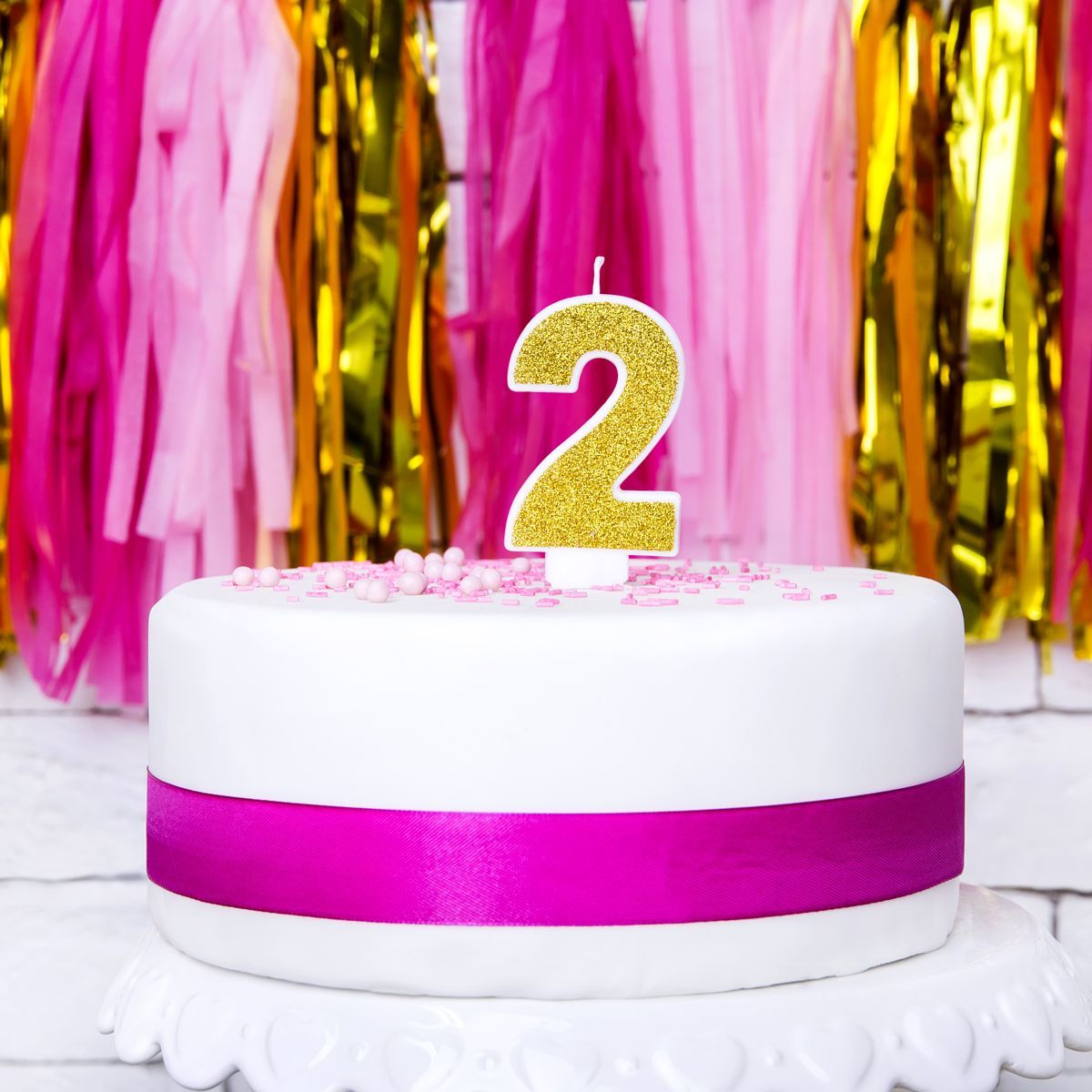 PartyDeco Birthday Candle GOLD Number 2 - Κεράκι χρυσό Γκλίτερ αριθμός &#39;2&#39;