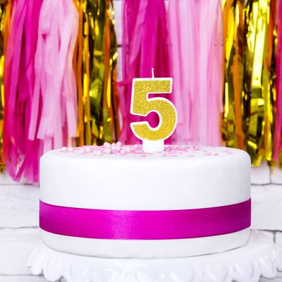 PartyDeco Birthday Candle GOLD Number 5 - Κεράκι χρυσό Γκλίτερ αριθμός '5'