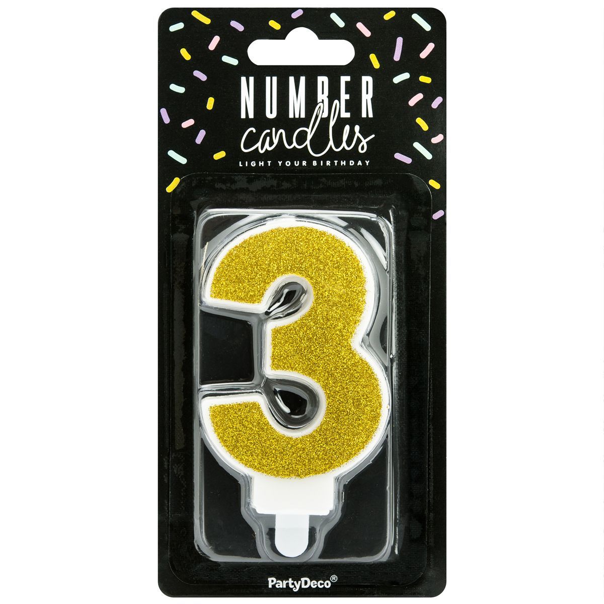 PartyDeco Birthday Candle GOLD Number 3 - Κεράκι χρυσό  Γκλίτερ αριθμός &#39;3&#39;