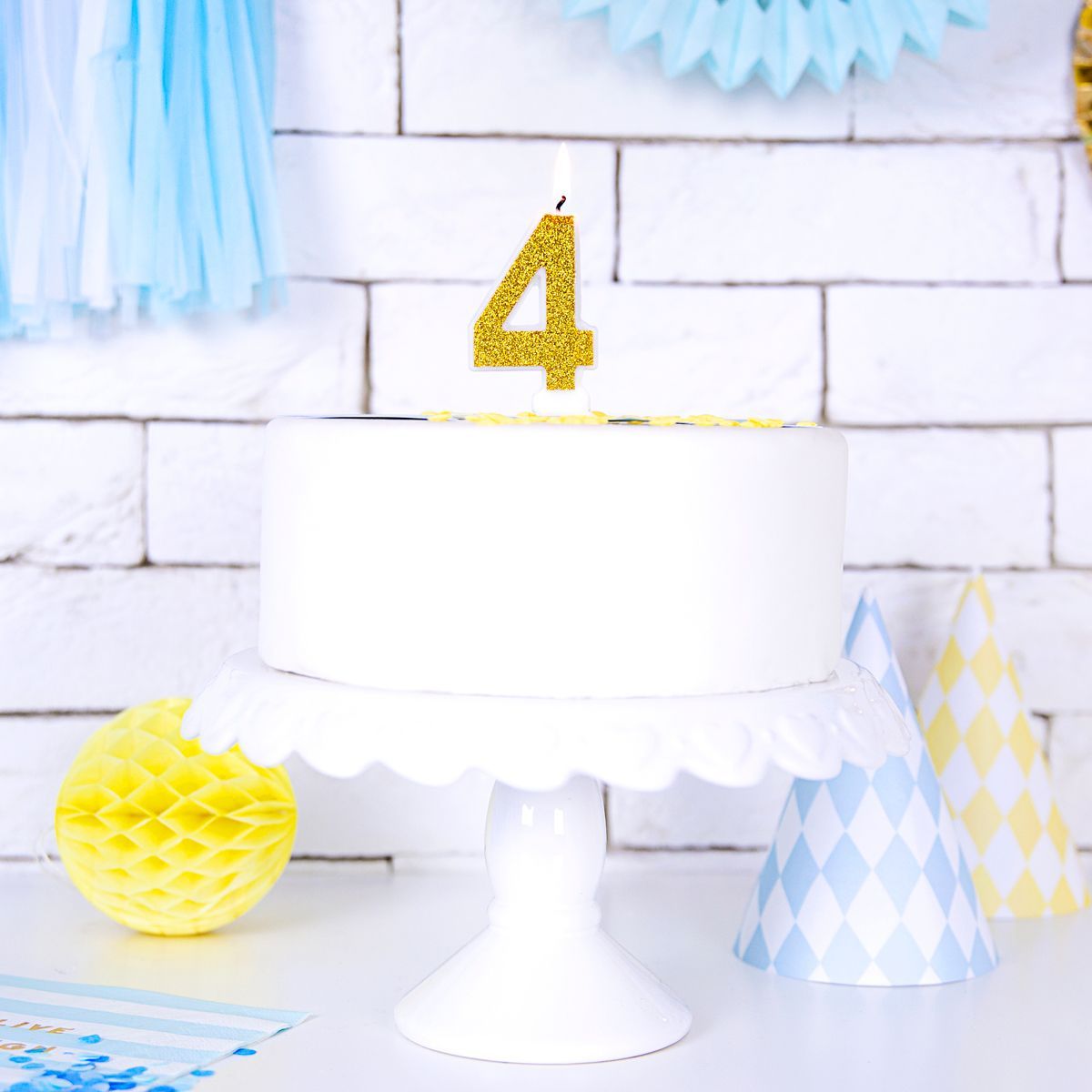 PartyDeco Birthday Candle GOLD Number 4 - Κεράκι χρυσό Γκλίτερ αριθμός &#39;4&#39;