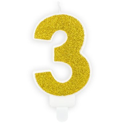 PartyDeco Birthday Candle GOLD Number 3 - Κεράκι χρυσό Γκλίτερ αριθμός '3' PartyDeco Birthday Candle GOLD Number 3 - Κεράκι χρυσό Γκλίτερ αριθμός '3'