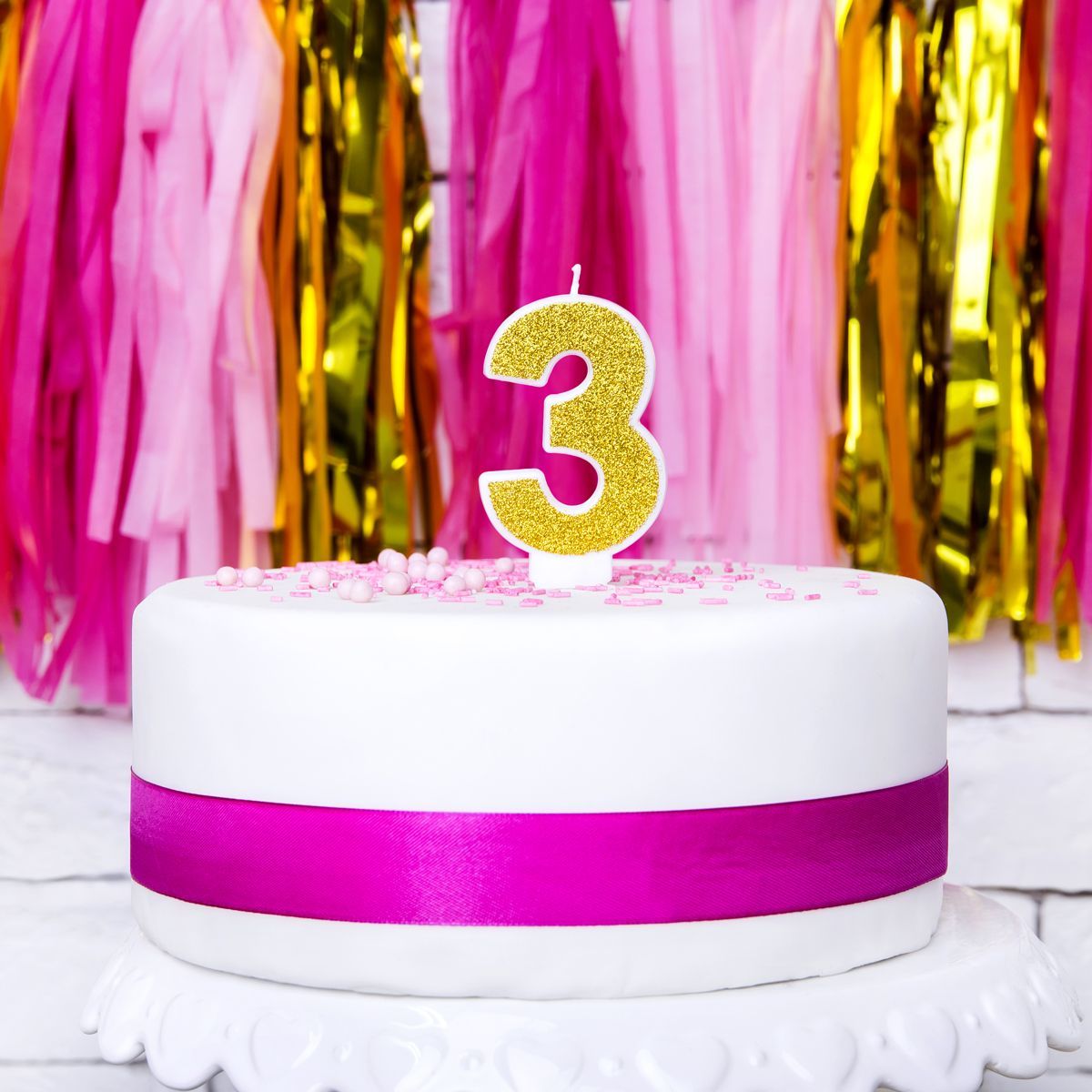 PartyDeco Birthday Candle GOLD Number 3 - Κεράκι χρυσό  Γκλίτερ αριθμός &#39;3&#39;