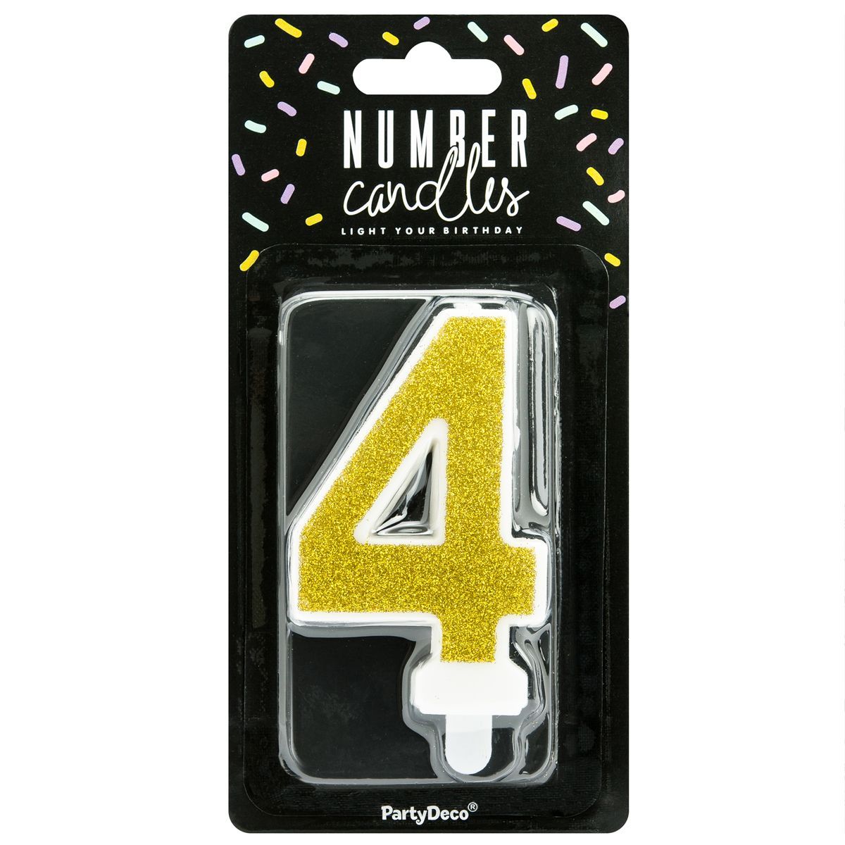 PartyDeco Birthday Candle GOLD Number 4 - Κεράκι χρυσό Γκλίτερ αριθμός &#39;4&#39;