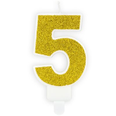 PartyDeco Birthday Candle GOLD Number 5 - Κεράκι χρυσό Γκλίτερ αριθμός '5' PartyDeco Birthday Candle GOLD Number 5 - Κεράκι χρυσό Γκλίτερ αριθμός '5'