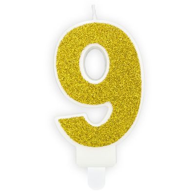 PartyDeco Birthday Candle GOLD Number 9 - Κεράκι χρυσό Γκλίτερ αριθμός &#39;9&#39;