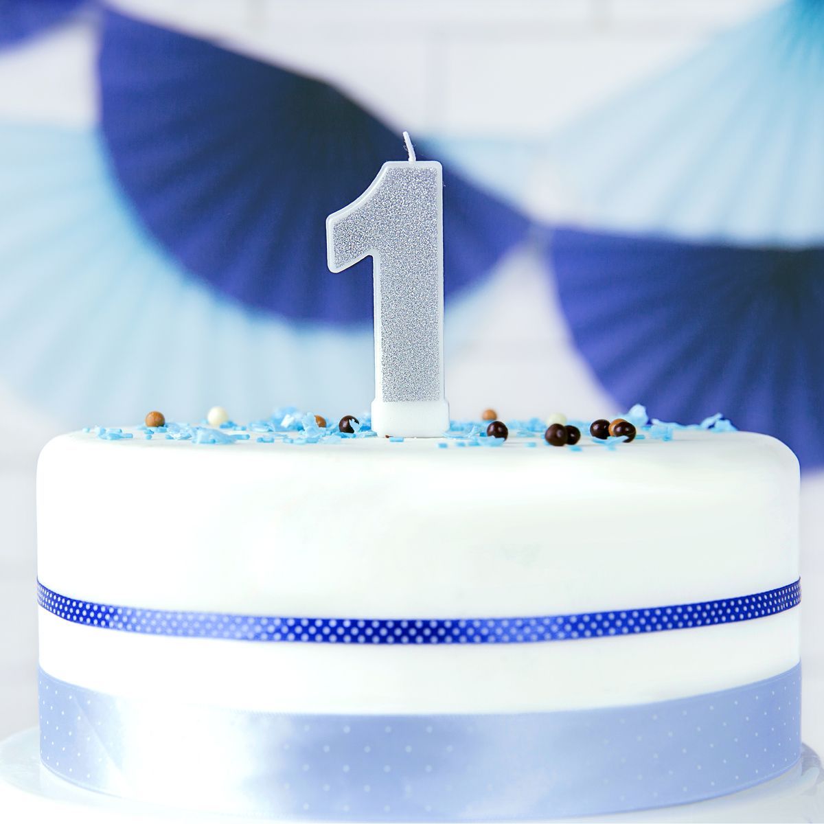 PartyDeco Birthday Candle SILVER Number 1 - Κεράκι ασημί  Γκλίτερ αριθμός &#39;1&#39;