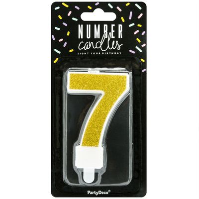 PartyDeco Birthday Candle GOLD Number 7 - Κεράκι χρυσό  Γκλίτερ αριθμός '7'