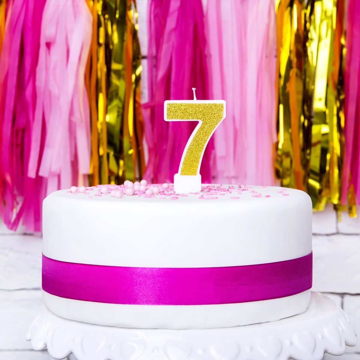 PartyDeco Birthday Candle GOLD Number 7 - Κεράκι χρυσό  Γκλίτερ αριθμός &#39;7&#39;