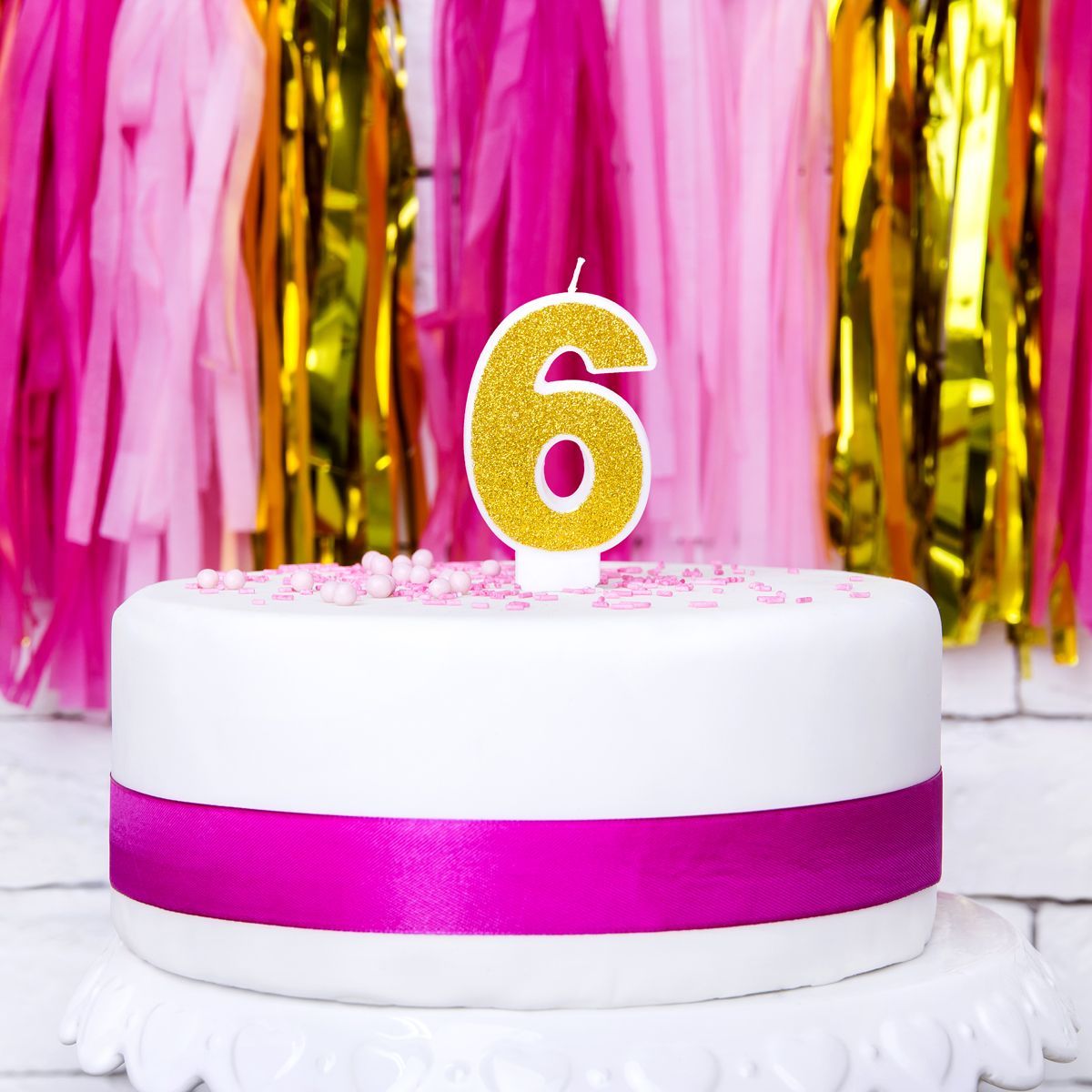 PartyDeco Birthday Candle GOLD Number 6 - Κεράκι χρυσό Γκλίτερ αριθμός &#39;6&#39;
