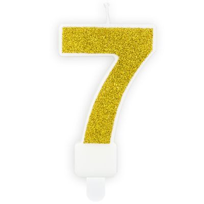 PartyDeco Birthday Candle GOLD Number 7 - Κεράκι χρυσό  Γκλίτερ αριθμός &#39;7&#39;