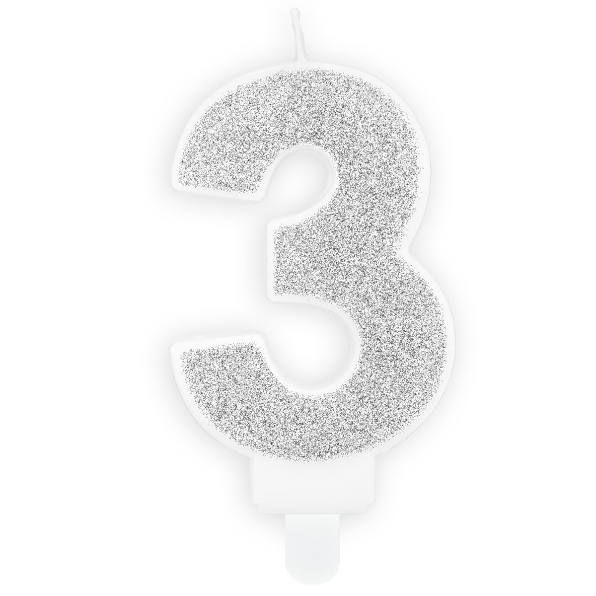 PartyDeco Birthday Candle SILVER Number 3 - Κεράκι ασημί Γκλίτερ αριθμός &#39;3&#39;
