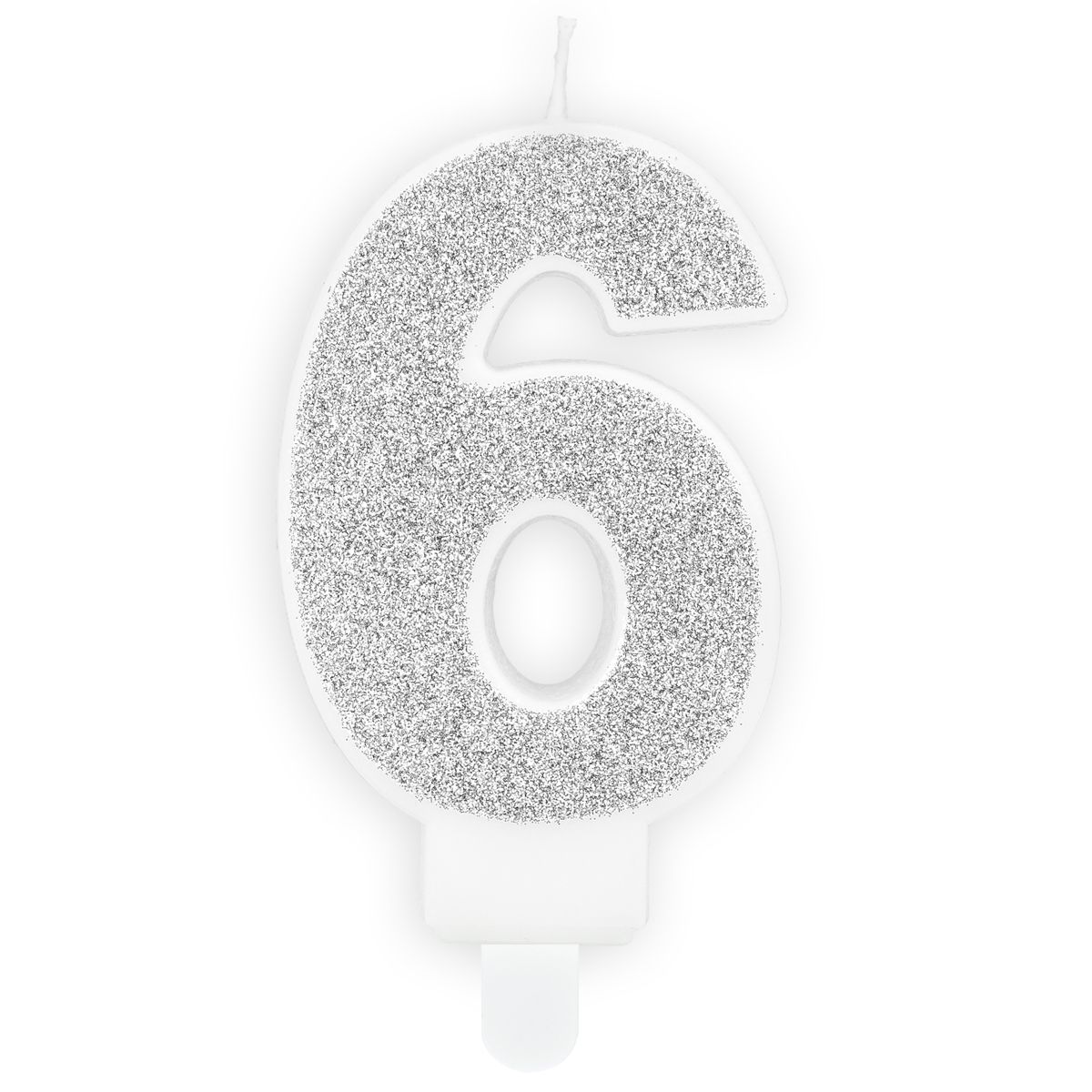 PartyDeco Birthday Candle SILVER Number 6 - Κεράκι ασημί Γκλίτερ αριθμός &#39;6&#39;