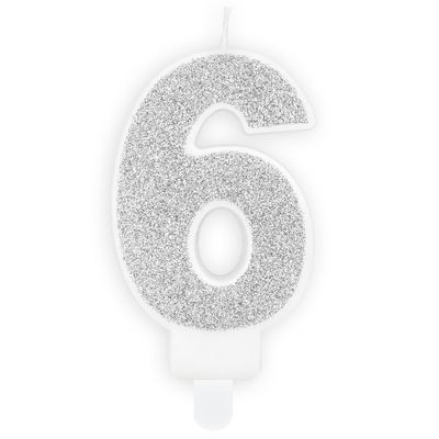 PartyDeco Birthday Candle SILVER Number 6 - Κεράκι ασημί Γκλίτερ αριθμός '6' PartyDeco Birthday Candle SILVER Number 6 - Κεράκι ασημί Γκλίτερ αριθμός '6'