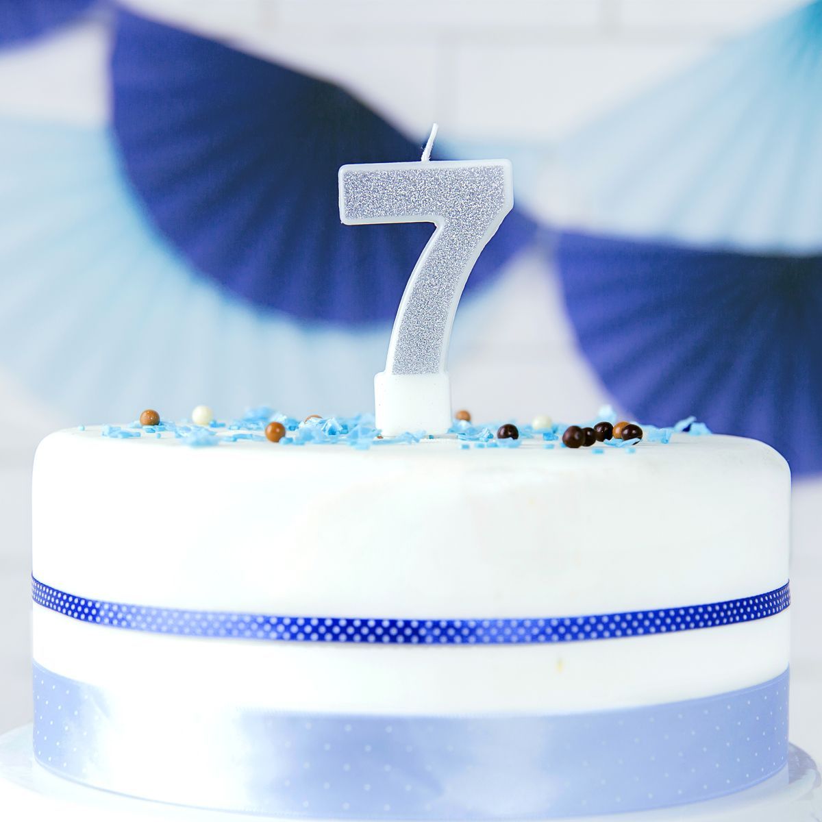 PartyDeco Birthday Candle SILVER Number 7 - Κεράκι ασημί Γκλίτερ αριθμός &#39;7&#39;