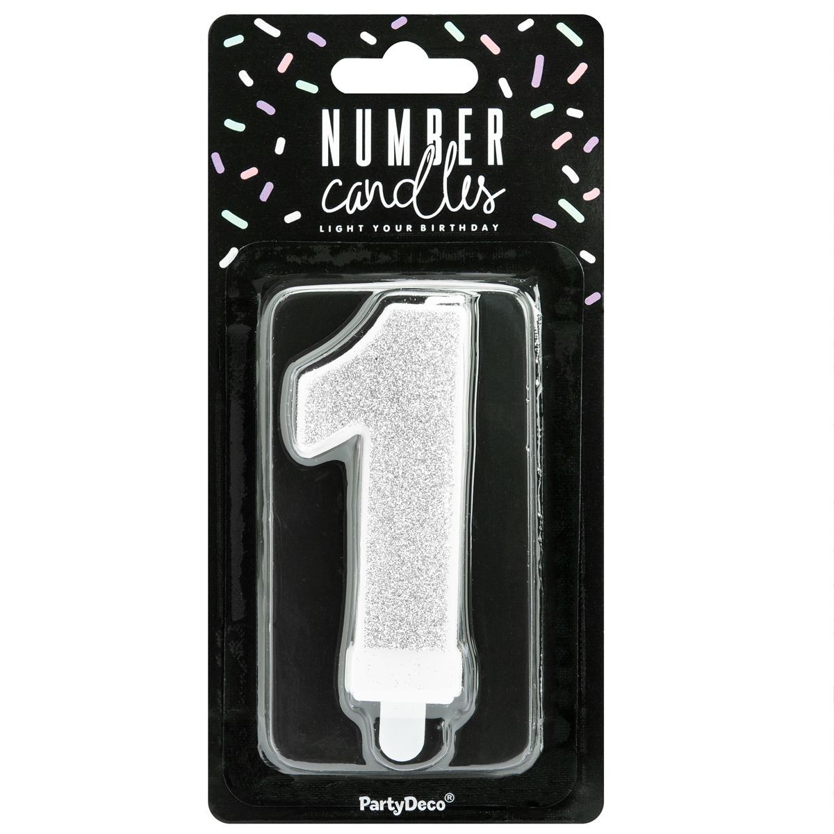 PartyDeco Birthday Candle SILVER Number 1 - Κεράκι ασημί  Γκλίτερ αριθμός &#39;1&#39;