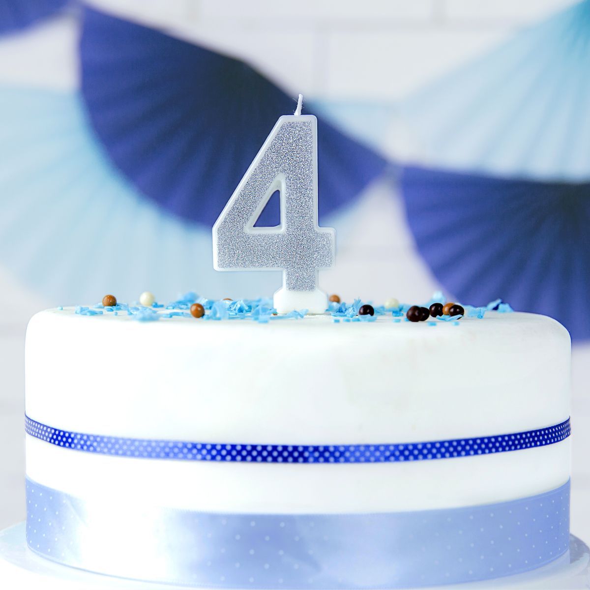 PartyDeco Birthday Candle SILVER Number 4 - Κεράκι ασημί Γκλίτερ αριθμός &#39;4&#39;