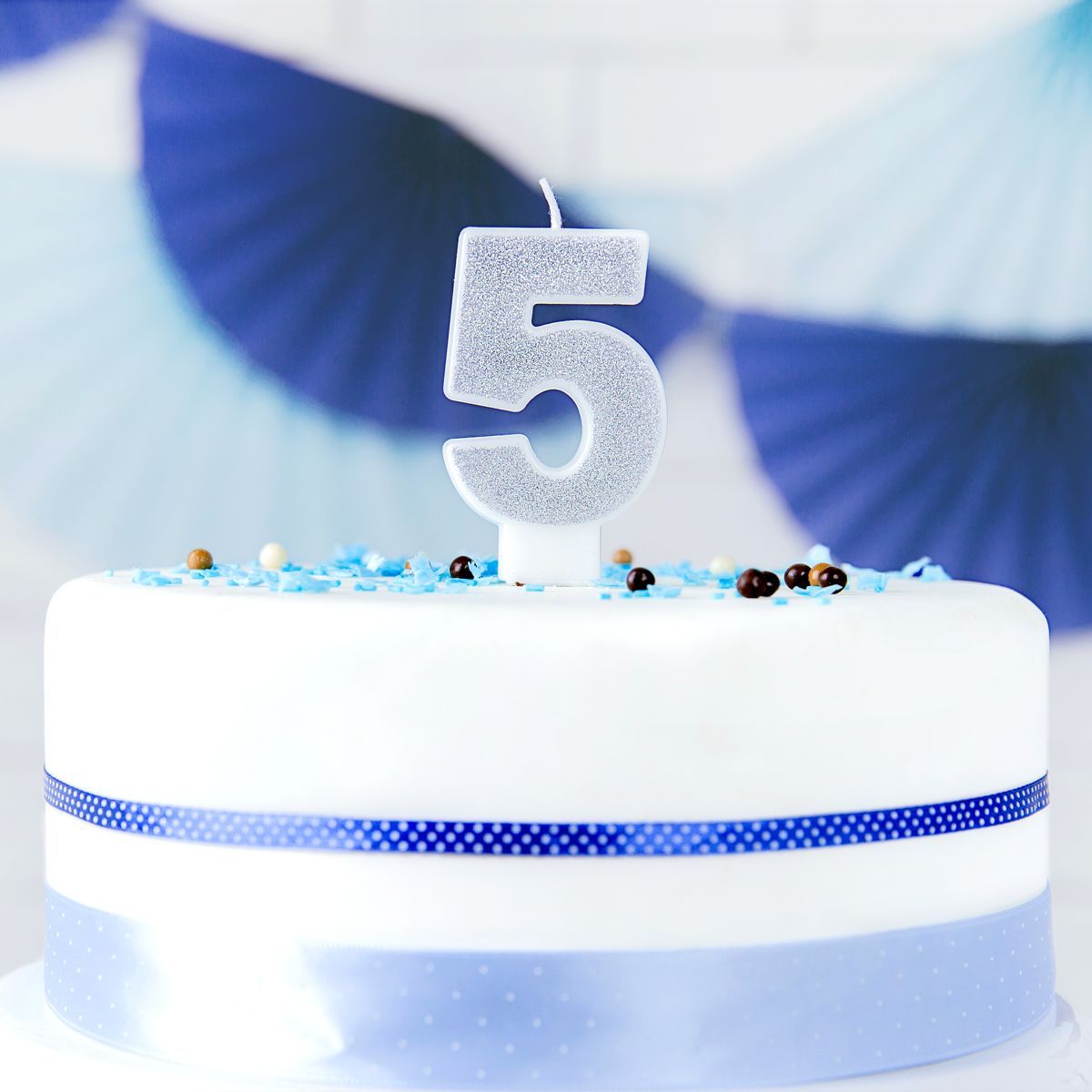 PartyDeco Birthday Candle SILVER Number 5 - Κεράκι ασημί  Γκλίτερ αριθμός &#39;5&#39;