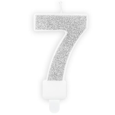 PartyDeco Birthday Candle SILVER Number 7 - Κεράκι ασημί Γκλίτερ αριθμός '7' PartyDeco Birthday Candle SILVER Number 7 - Κεράκι ασημί Γκλίτερ αριθμός '7'