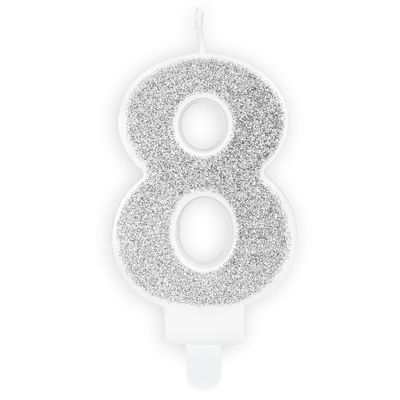 PartyDeco Birthday Candle SILVER Number 8 - Κεράκι ασημί Γκλίτερ αριθμός '8' PartyDeco Birthday Candle SILVER Number 8 - Κεράκι ασημί Γκλίτερ αριθμός '8'