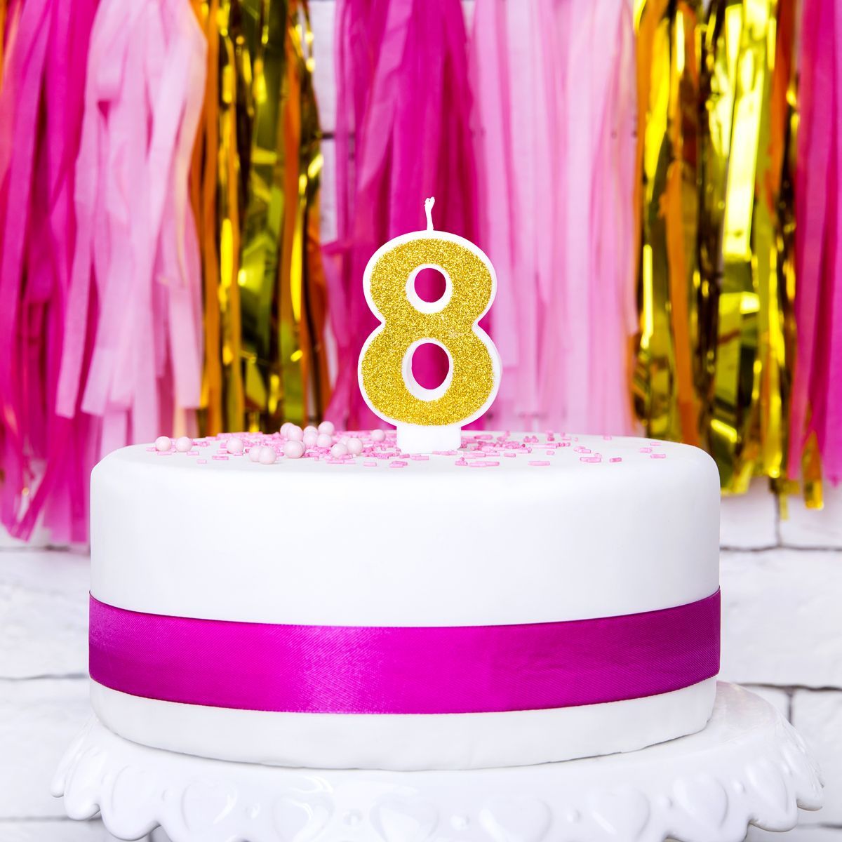 PartyDeco Birthday Candle GOLD Number 8 - Κεράκι χρυσό Γκλίτερ αριθμός &#39;8&#39;