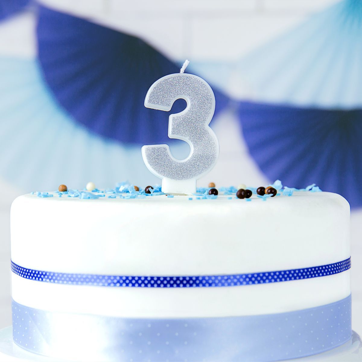 PartyDeco Birthday Candle SILVER Number 3 - Κεράκι ασημί Γκλίτερ αριθμός &#39;3&#39;