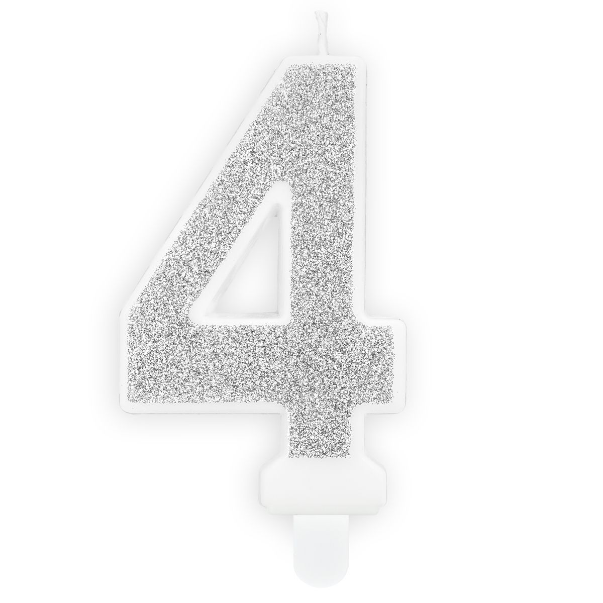 PartyDeco Birthday Candle SILVER Number 4 - Κεράκι ασημί Γκλίτερ αριθμός &#39;4&#39;