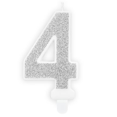 PartyDeco Birthday Candle SILVER Number 4 - Κεράκι ασημί Γκλίτερ αριθμός '4' PartyDeco Birthday Candle SILVER Number 4 - Κεράκι ασημί Γκλίτερ αριθμός '4'