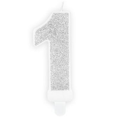 PartyDeco Birthday Candle SILVER Number 1 - Κεράκι ασημί Γκλίτερ αριθμός '1' PartyDeco Birthday Candle SILVER Number 1 - Κεράκι ασημί Γκλίτερ αριθμός '1'