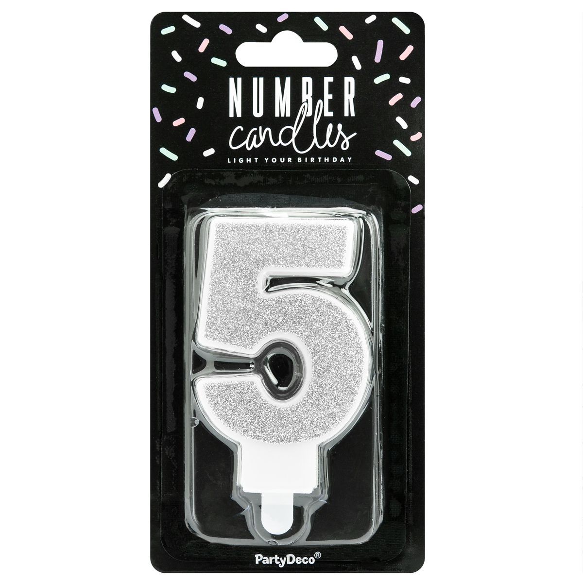 PartyDeco Birthday Candle SILVER Number 5 - Κεράκι ασημί  Γκλίτερ αριθμός &#39;5&#39;