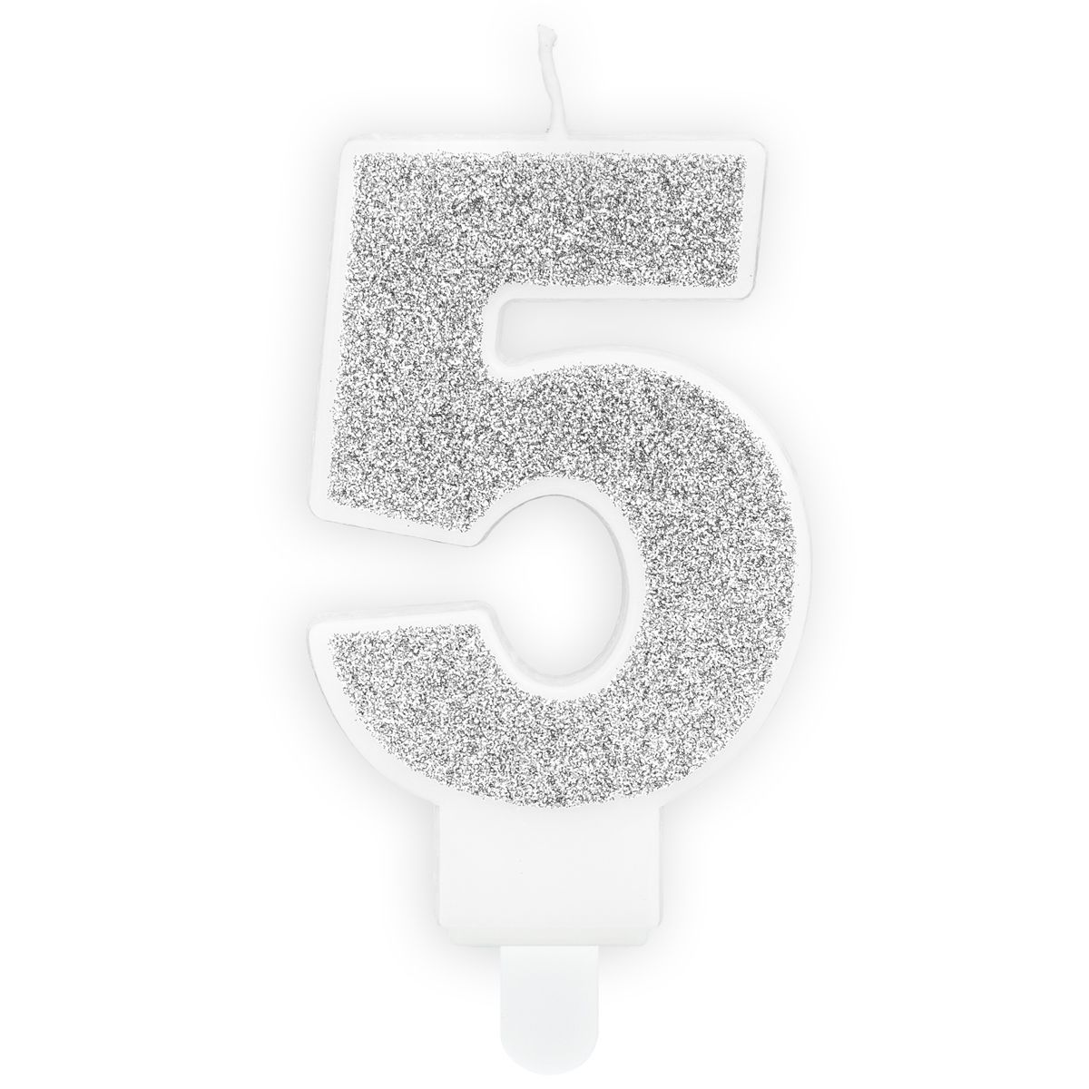 PartyDeco Birthday Candle SILVER Number 5 - Κεράκι ασημί  Γκλίτερ αριθμός &#39;5&#39;