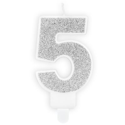 PartyDeco Birthday Candle SILVER Number 5 - Κεράκι ασημί Γκλίτερ αριθμός '5' PartyDeco Birthday Candle SILVER Number 5 - Κεράκι ασημί Γκλίτερ αριθμός '5'