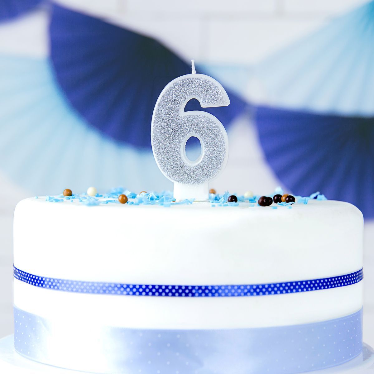 PartyDeco Birthday Candle SILVER Number 6 - Κεράκι ασημί Γκλίτερ αριθμός &#39;6&#39;