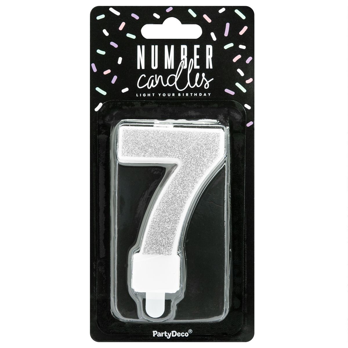 PartyDeco Birthday Candle SILVER Number 7 - Κεράκι ασημί Γκλίτερ αριθμός &#39;7&#39;