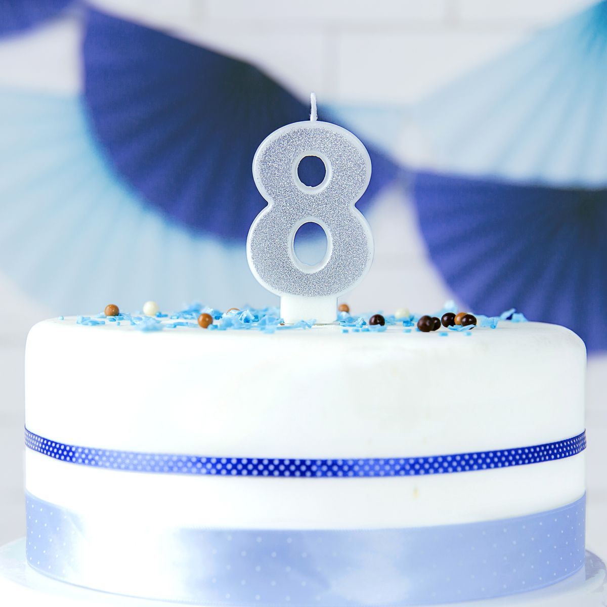 PartyDeco Birthday Candle SILVER Number 8 - Κεράκι ασημί Γκλίτερ αριθμός &#39;8&#39;