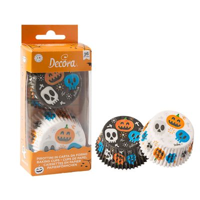 DECORA Cupcake Cases -HALLOWEEN SKULLS - Θήκες Ψησίματος με θέμα το Χάλογουϊν, Κρανία 36 τεμ