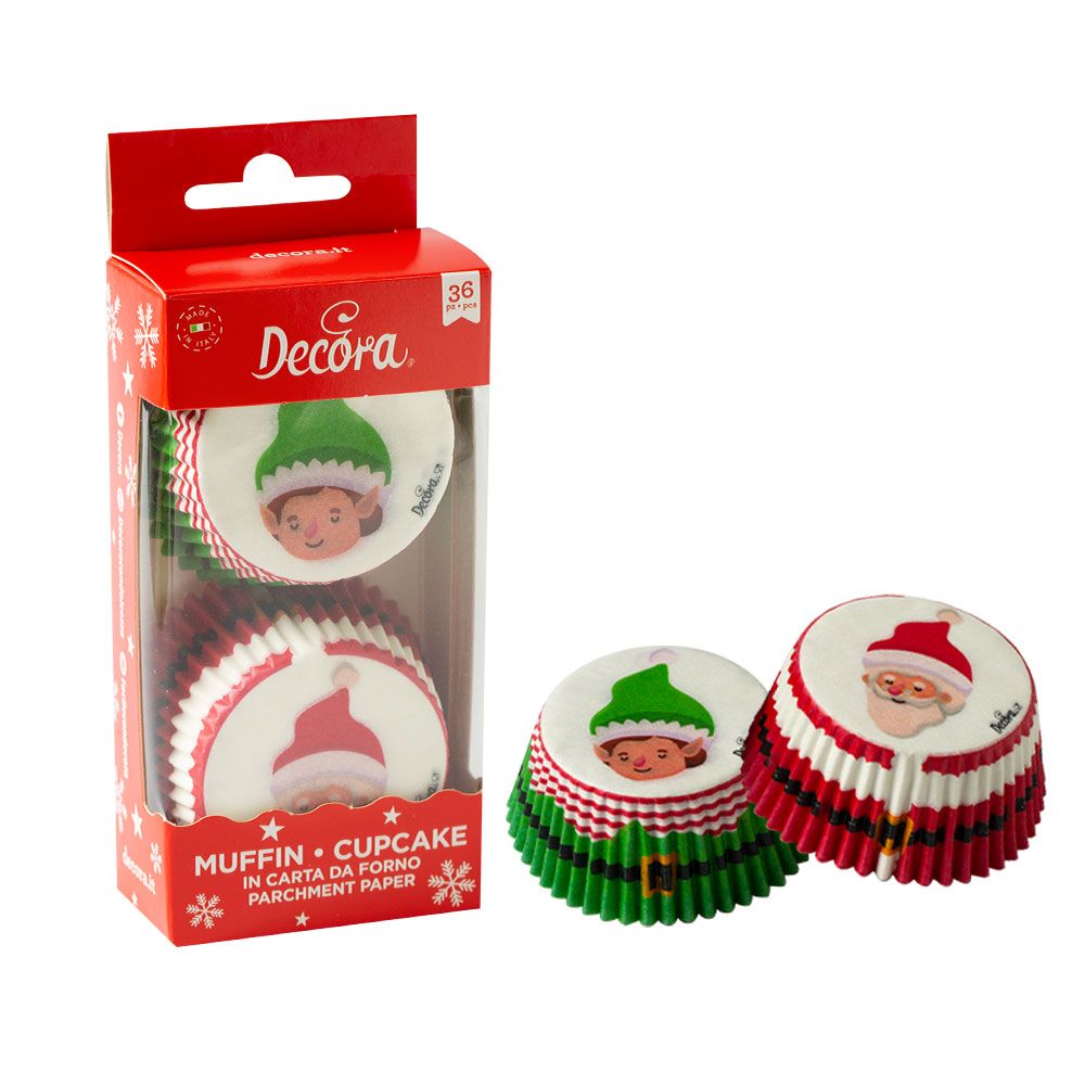 DECORA Cupcake Cases -SANTA&#39;S ELVES -RED &amp; GREEN - Χριστουγεννιάτικες Θήκες Ψησίματος σε Κόκκινο και Πράσινο με Ξωτικά, 36 τεμ