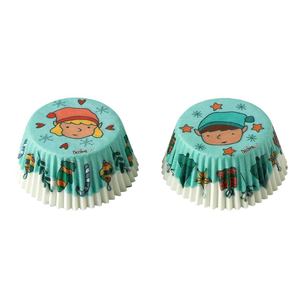 DECORA Cupcake Cases -SANTA&#39;S ELVES -ICE BLUE - Χριστουγεννιάτικες Θήκες Ψησίματος γαλάζιες με Ξωτικά, 36 τεμ
