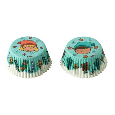 DECORA Cupcake Cases -SANTA&#39;S ELVES -ICE BLUE - Χριστουγεννιάτικες Θήκες Ψησίματος γαλάζιες με Ξωτικά, 36 τεμ